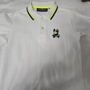 Psycho Bunny Kids White Polo with Neon Green Accents